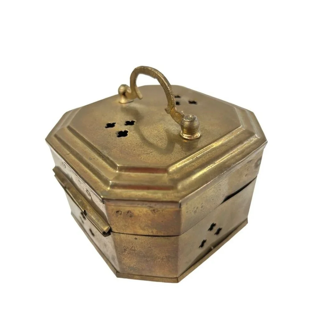 Hosley Solid Brass Cricket Box Hinged Trinket Box Metal Handle